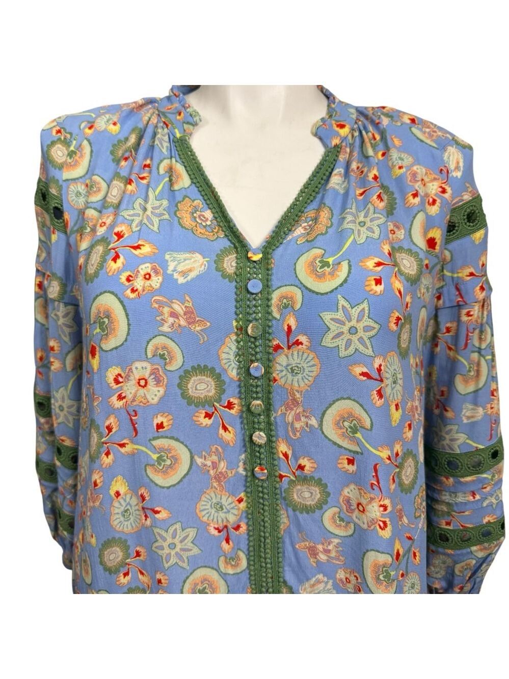Diane Von Furstenberg Blue Floral Boho Tunic Dress XL - Picture 3 of 10